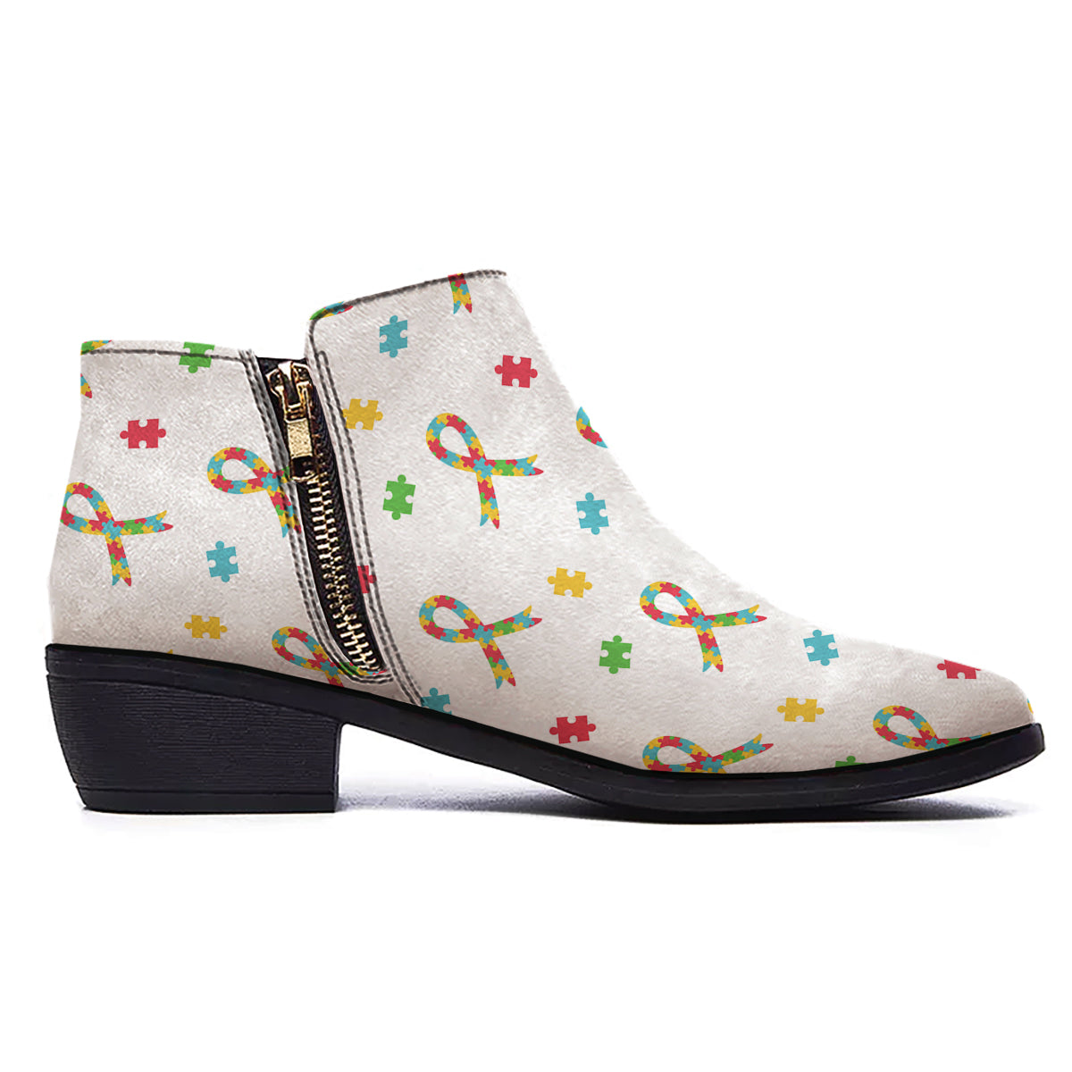Ribbon Autism Awareness Print Pattern Ankle Boots-grizzshop