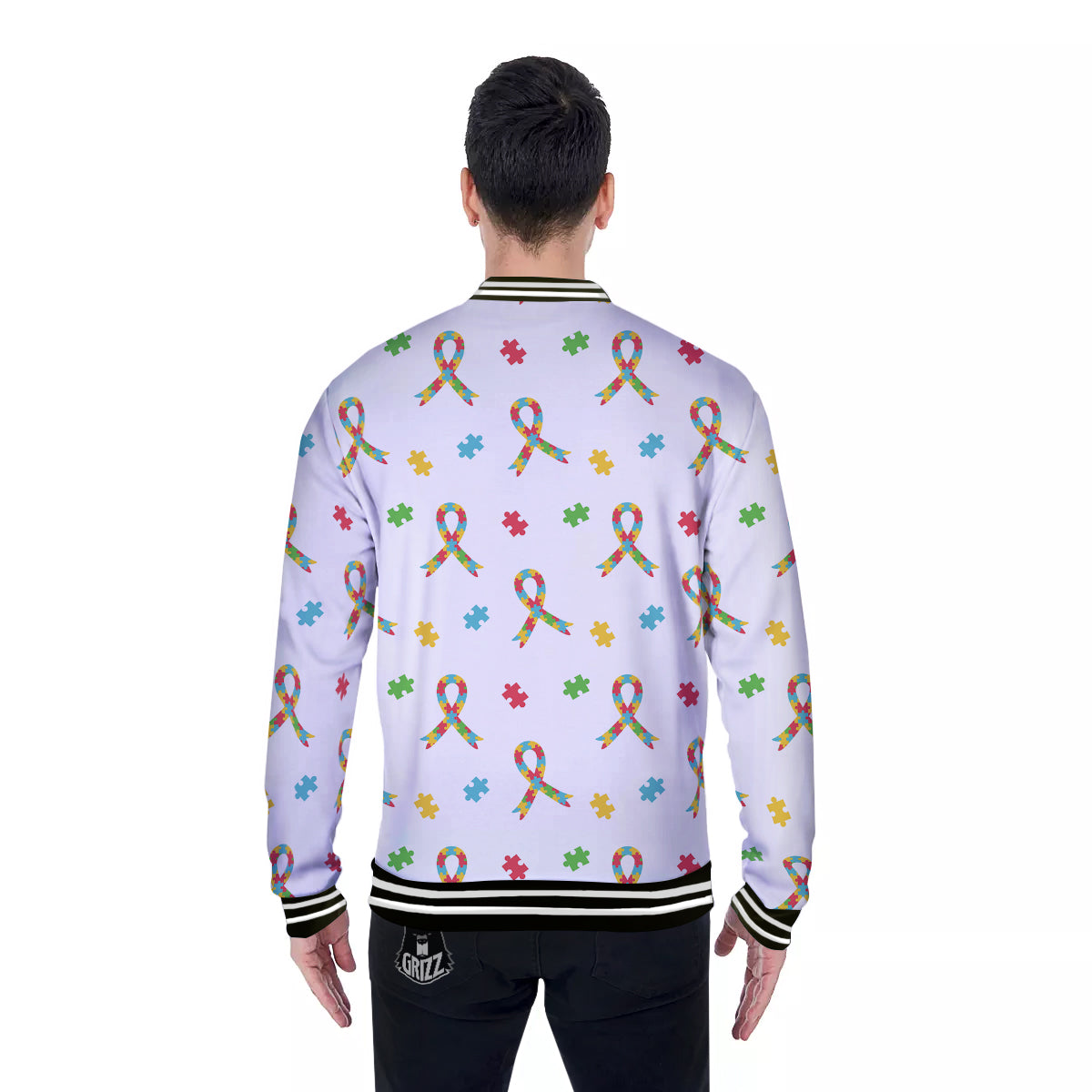 Ribbon Autism Awareness Print Pattern Baseball Jacket-grizzshop