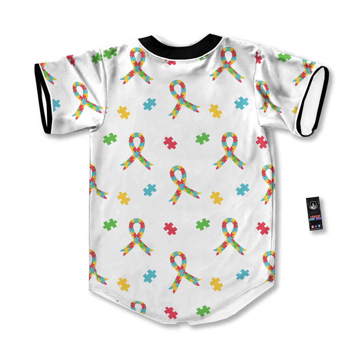 Ribbon Autism Awareness Print Pattern Baseball Jersey-grizzshop