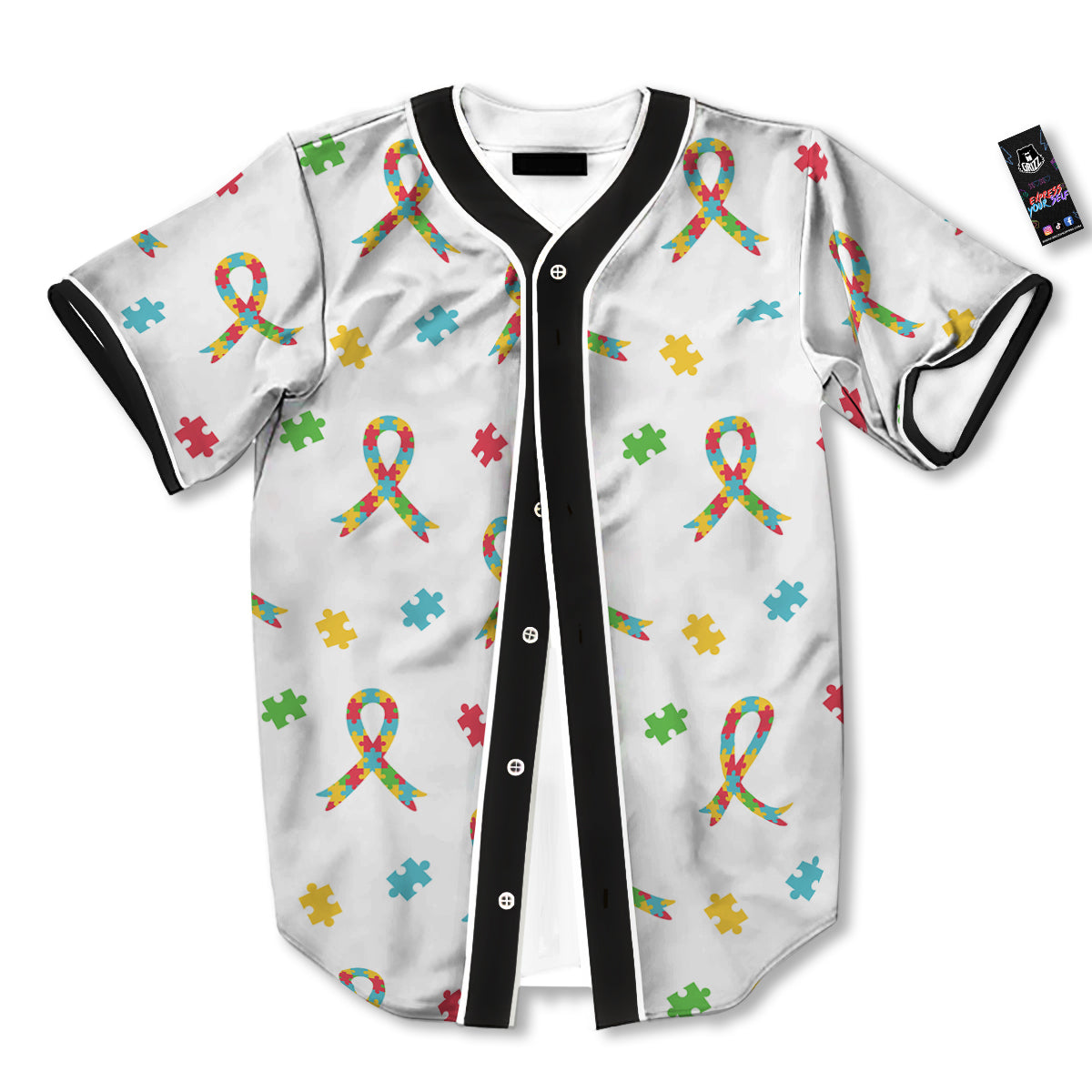 Ribbon Autism Awareness Print Pattern Baseball Jersey-grizzshop