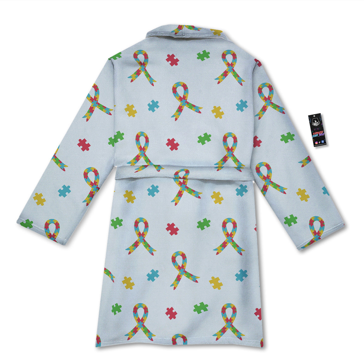 Ribbon Autism Awareness Print Pattern Bathrobe-grizzshop