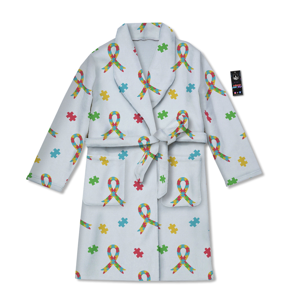 Ribbon Autism Awareness Print Pattern Bathrobe-grizzshop