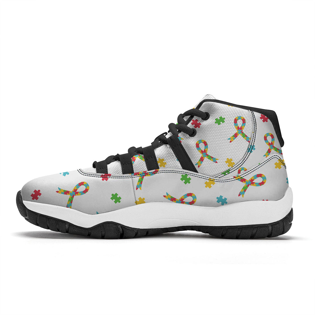Ribbon Autism Awareness Print Pattern Black Bball Shoes-grizzshop