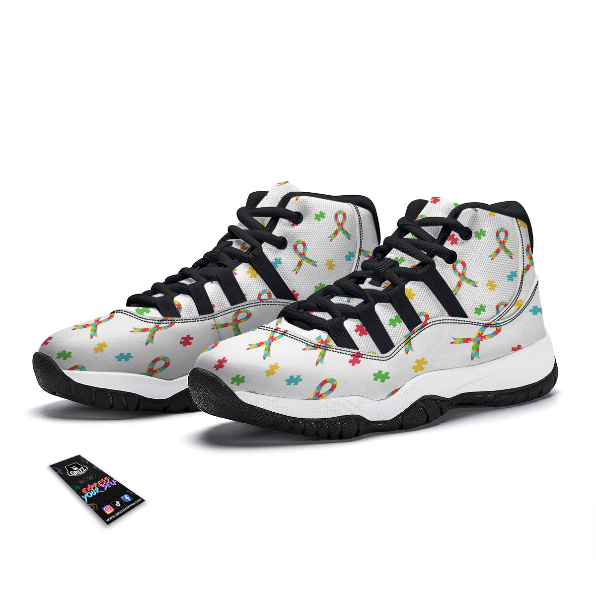 Ribbon Autism Awareness Print Pattern Black Bball Shoes-grizzshop