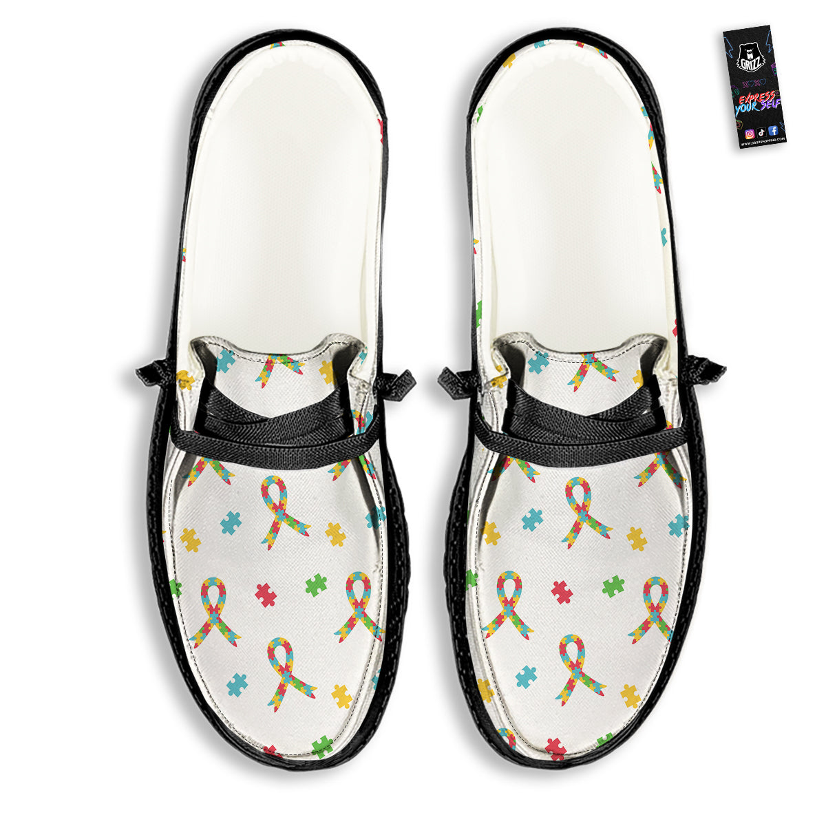 Ribbon Autism Awareness Print Pattern Black Loafers-grizzshop
