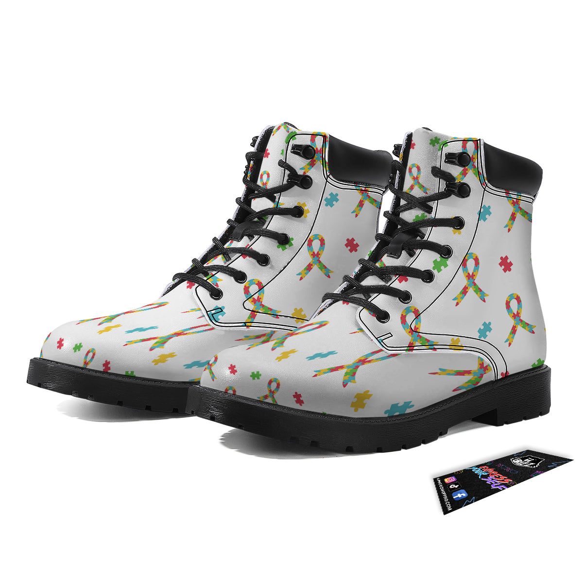 Ribbon Autism Awareness Print Pattern Boots-grizzshop