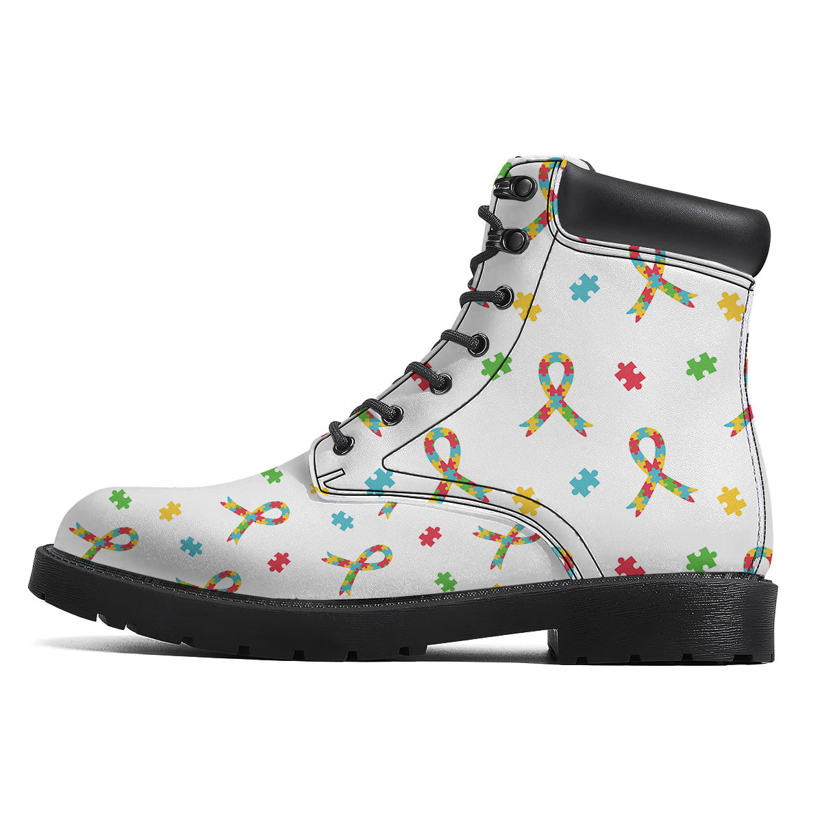 Ribbon Autism Awareness Print Pattern Boots-grizzshop