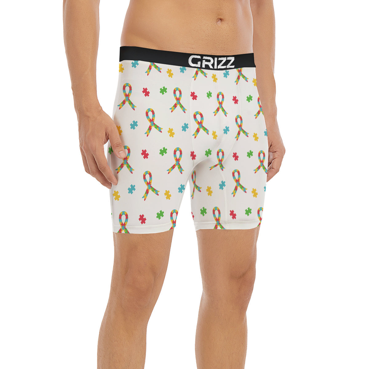Ribbon Autism Awareness Print Pattern Boxer Briefs-grizzshop