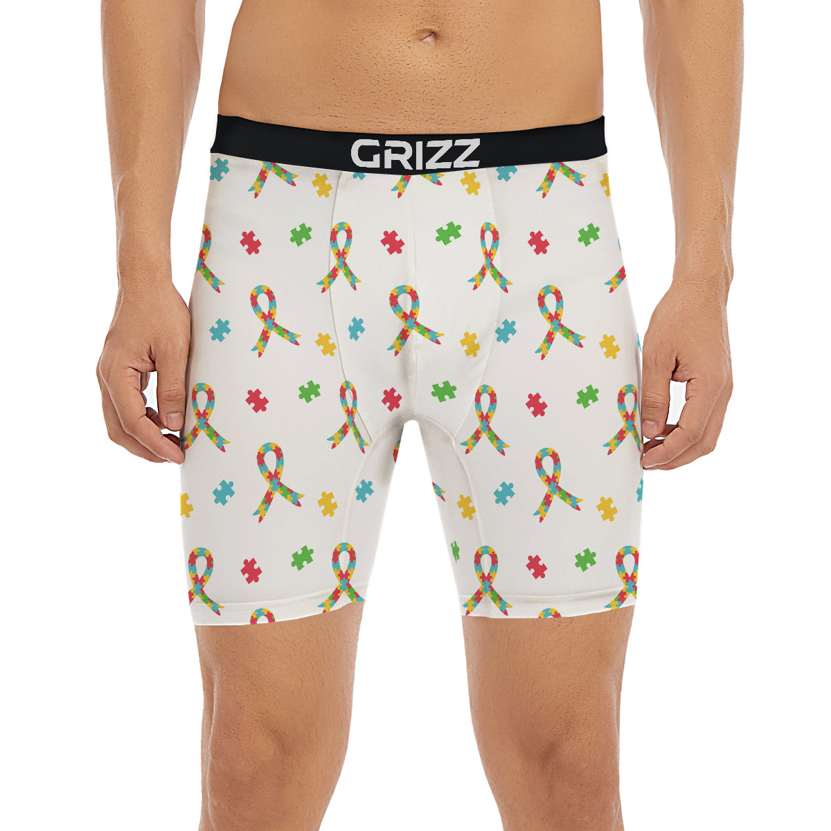 Ribbon Autism Awareness Print Pattern Boxer Briefs-grizzshop