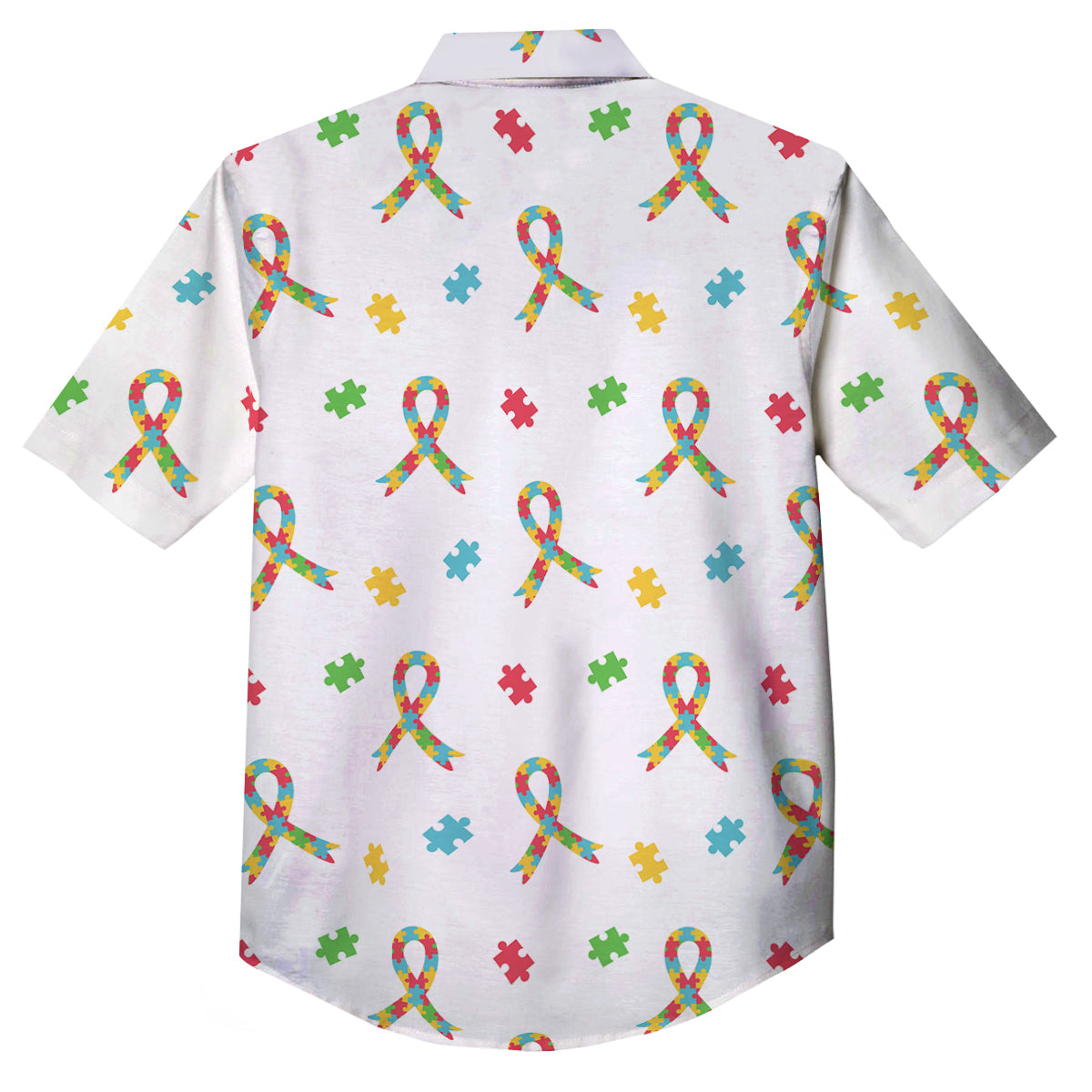 Ribbon Autism Awareness Print Pattern Button Up Shirt-grizzshop