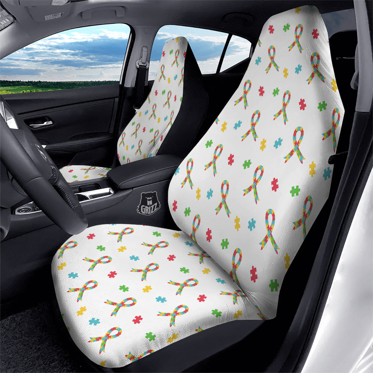 Ribbon Autism Awareness Print Pattern Car Seat Covers-grizzshop