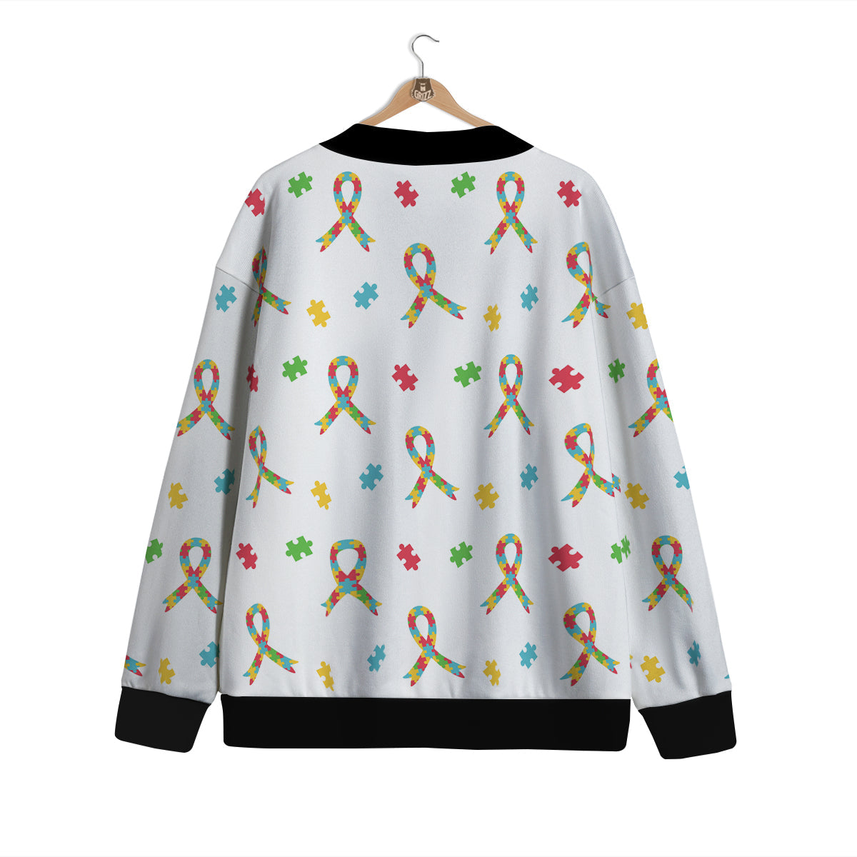 Ribbon Autism Awareness Print Pattern Cardigan-grizzshop