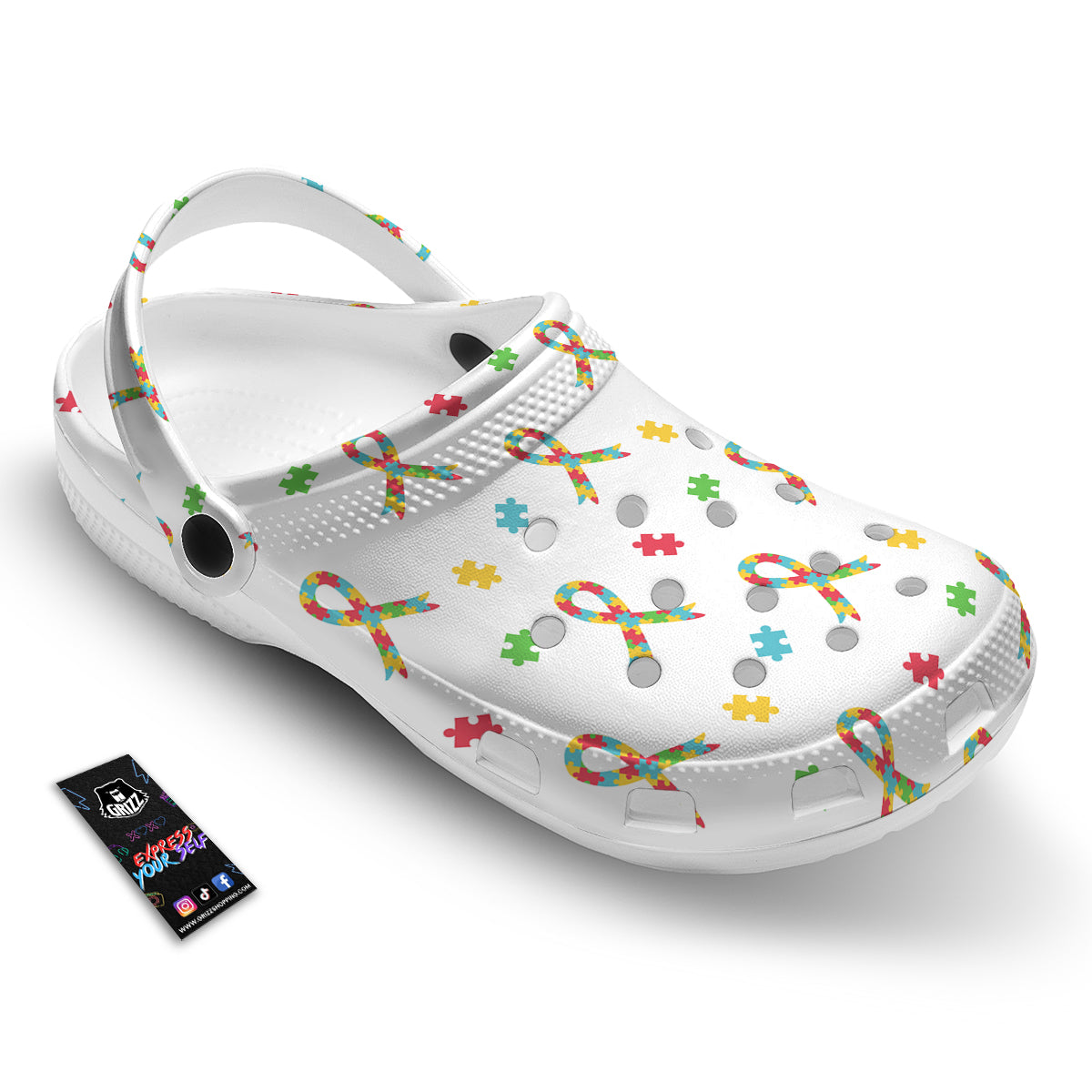 Ribbon Autism Awareness Print Pattern Clog-grizzshop