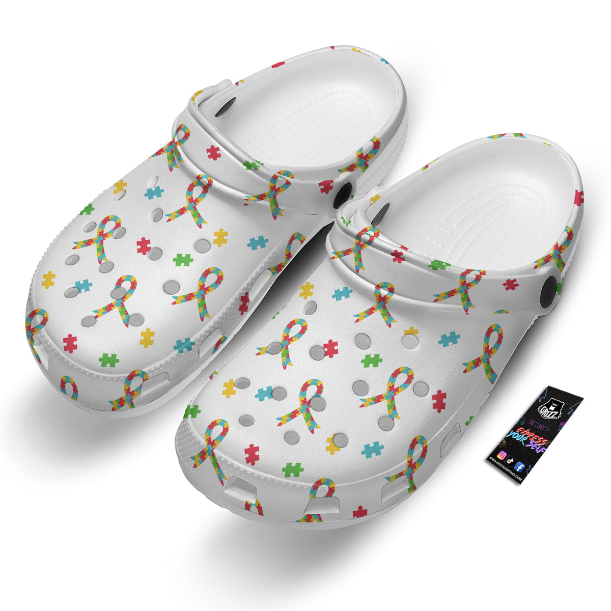 Ribbon Autism Awareness Print Pattern Clog-grizzshop