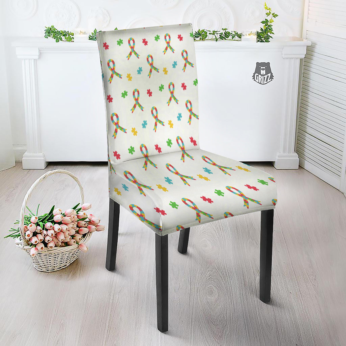 Ribbon Autism Awareness Print Pattern Dining Chair Slipcover-grizzshop