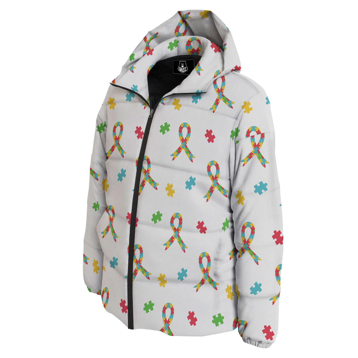 Ribbon Autism Awareness Print Pattern Down Jacket-grizzshop