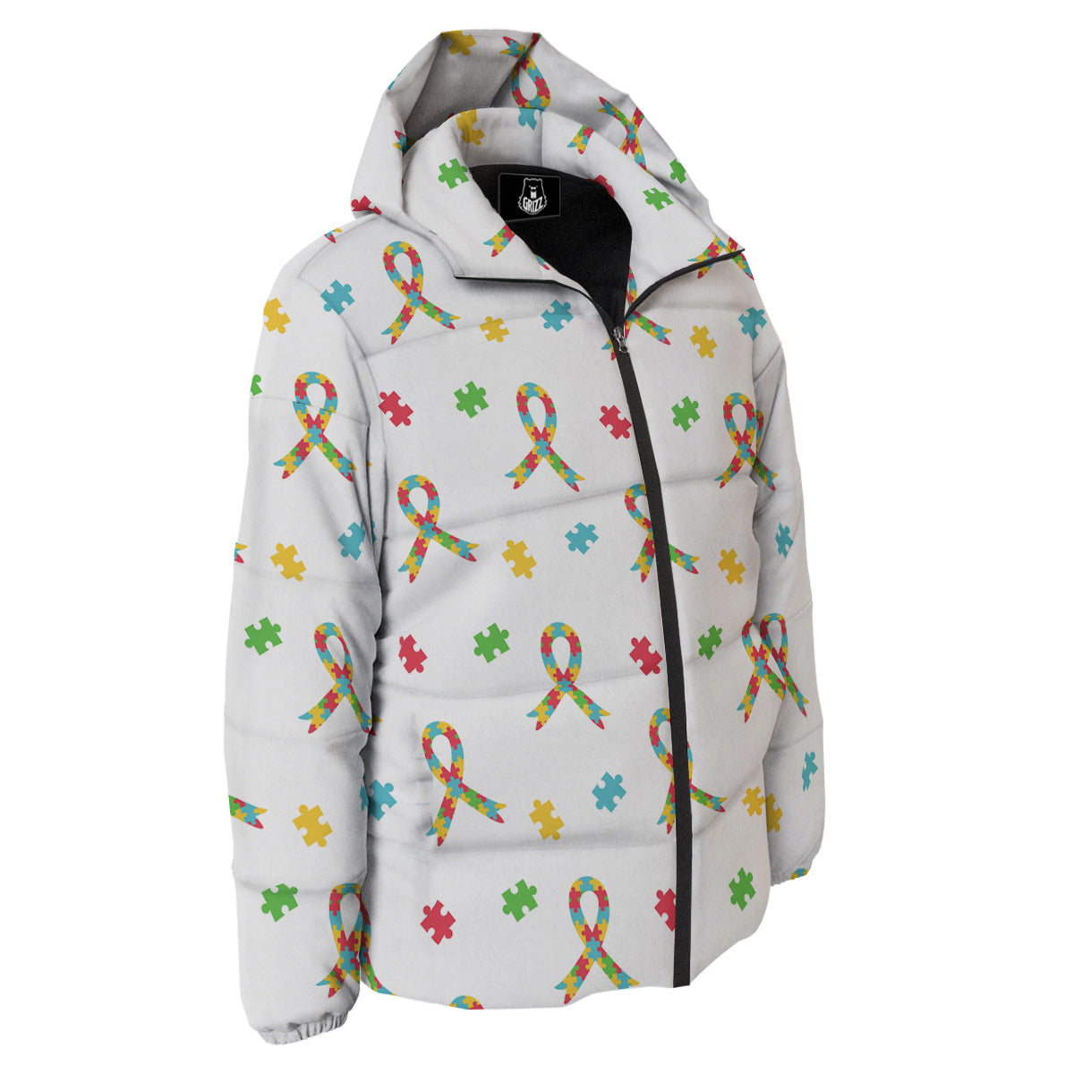 Ribbon Autism Awareness Print Pattern Down Jacket-grizzshop