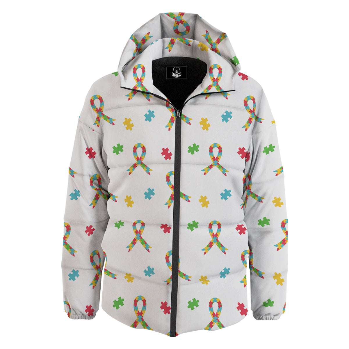 Ribbon Autism Awareness Print Pattern Down Jacket-grizzshop