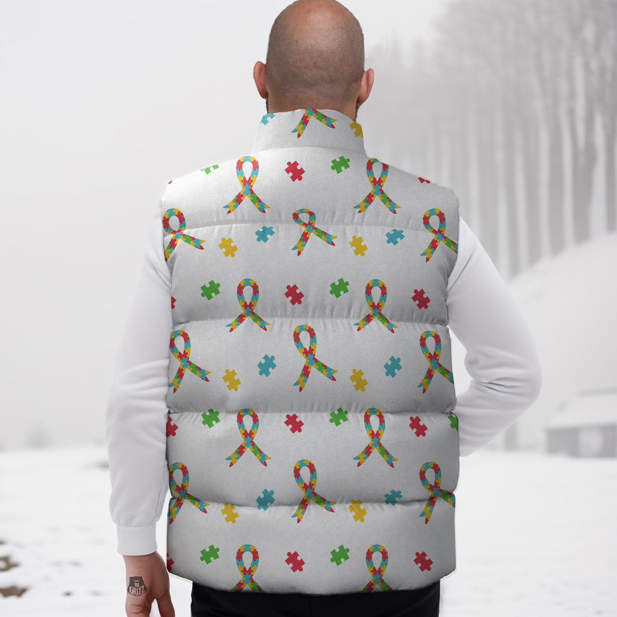 Ribbon Autism Awareness Print Pattern Down Vest