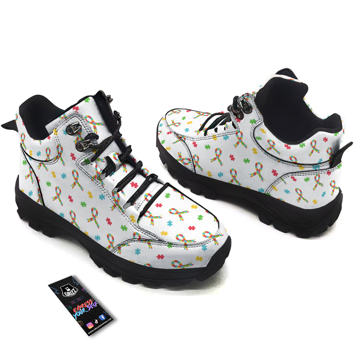 Ribbon Autism Awareness Print Pattern Hiking Shoes-grizzshop