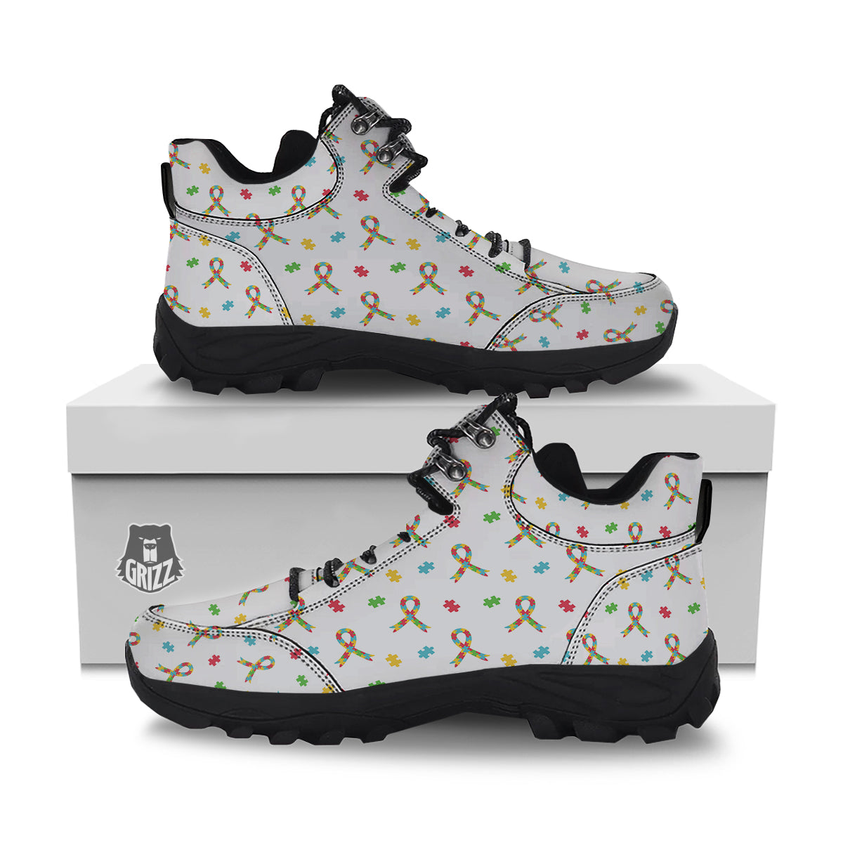 Ribbon Autism Awareness Print Pattern Hiking Shoes-grizzshop