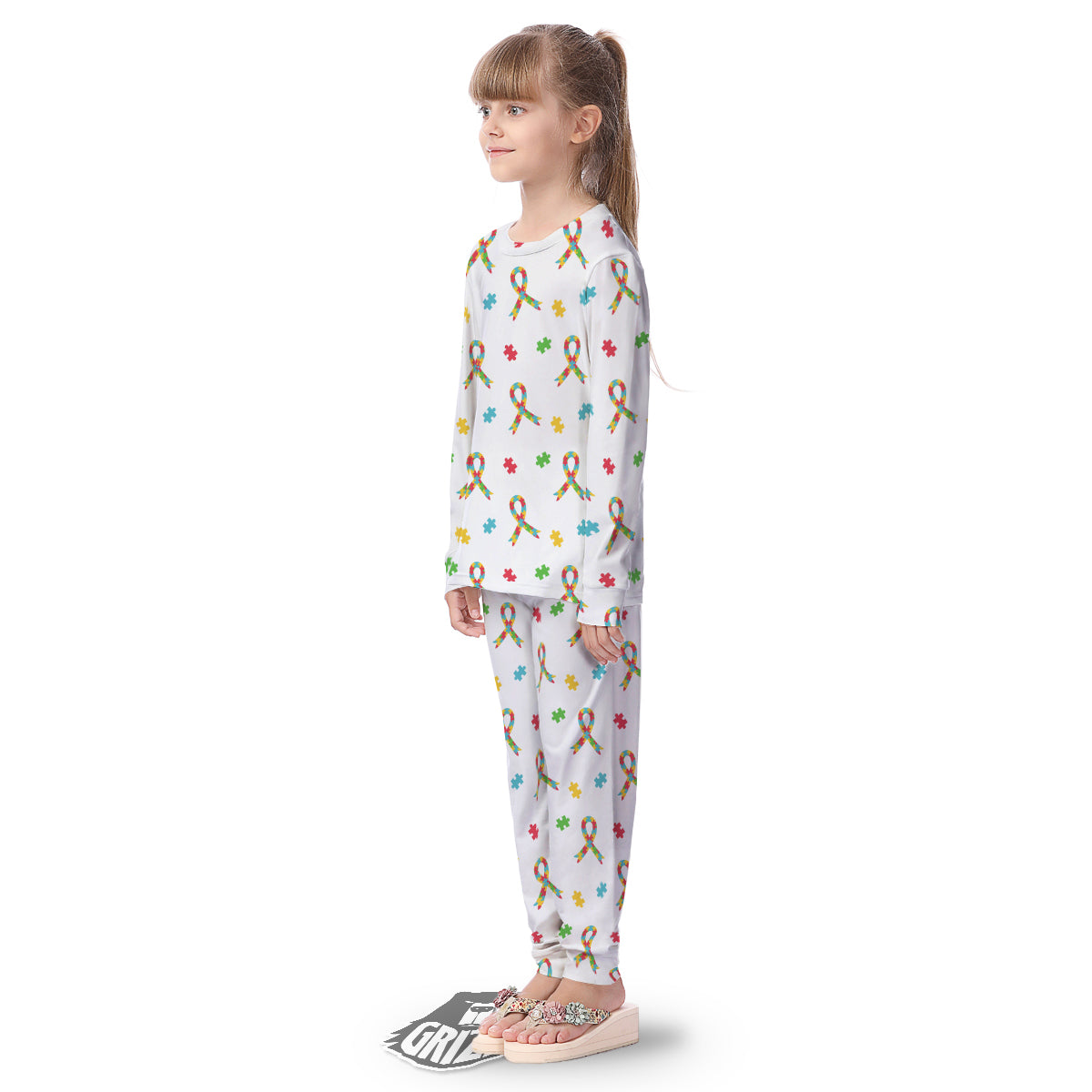 Ribbon Autism Awareness Print Pattern Kid's Pajamas-grizzshop
