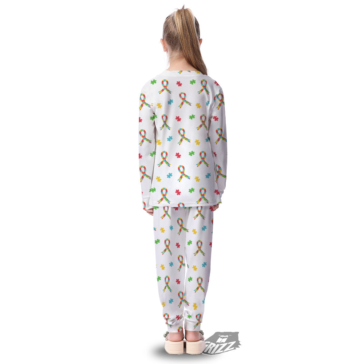 Ribbon Autism Awareness Print Pattern Kid's Pajamas-grizzshop