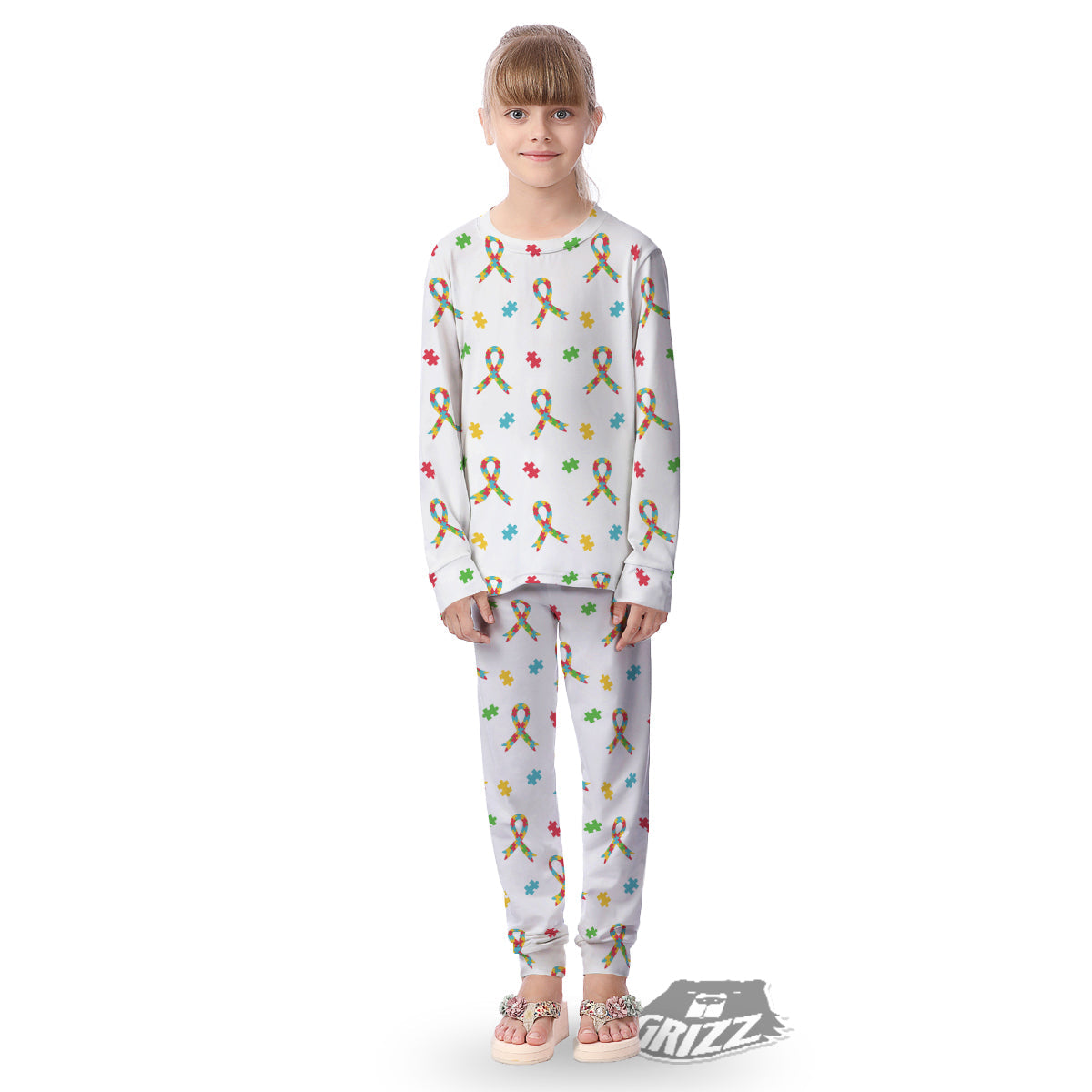 Ribbon Autism Awareness Print Pattern Kid's Pajamas-grizzshop