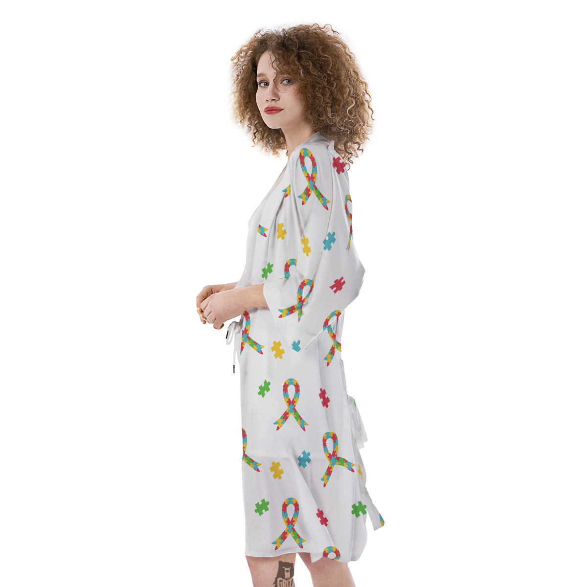 Ribbon Autism Awareness Print Pattern Kimono-grizzshop