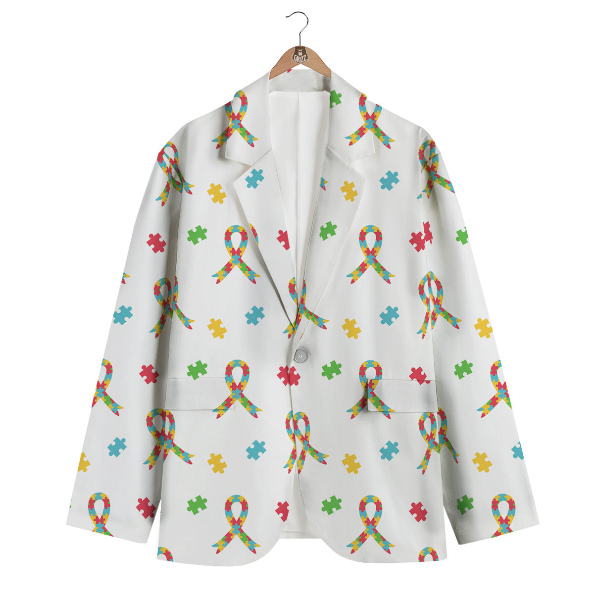 Ribbon Autism Awareness Print Pattern Men's Blazer-grizzshop