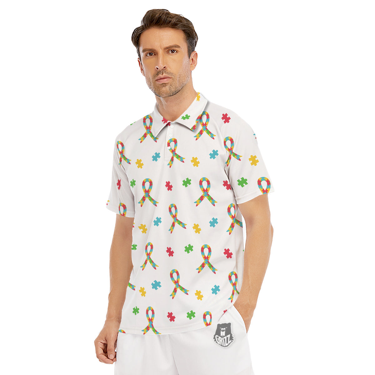 Ribbon Autism Awareness Print Pattern Men's Golf Shirts-grizzshop