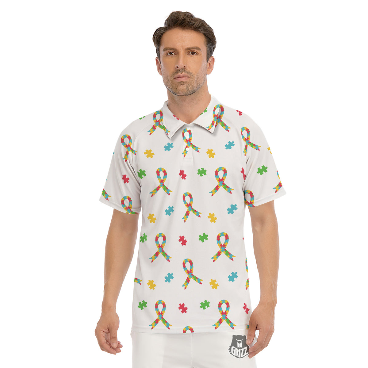 Ribbon Autism Awareness Print Pattern Men's Golf Shirts-grizzshop