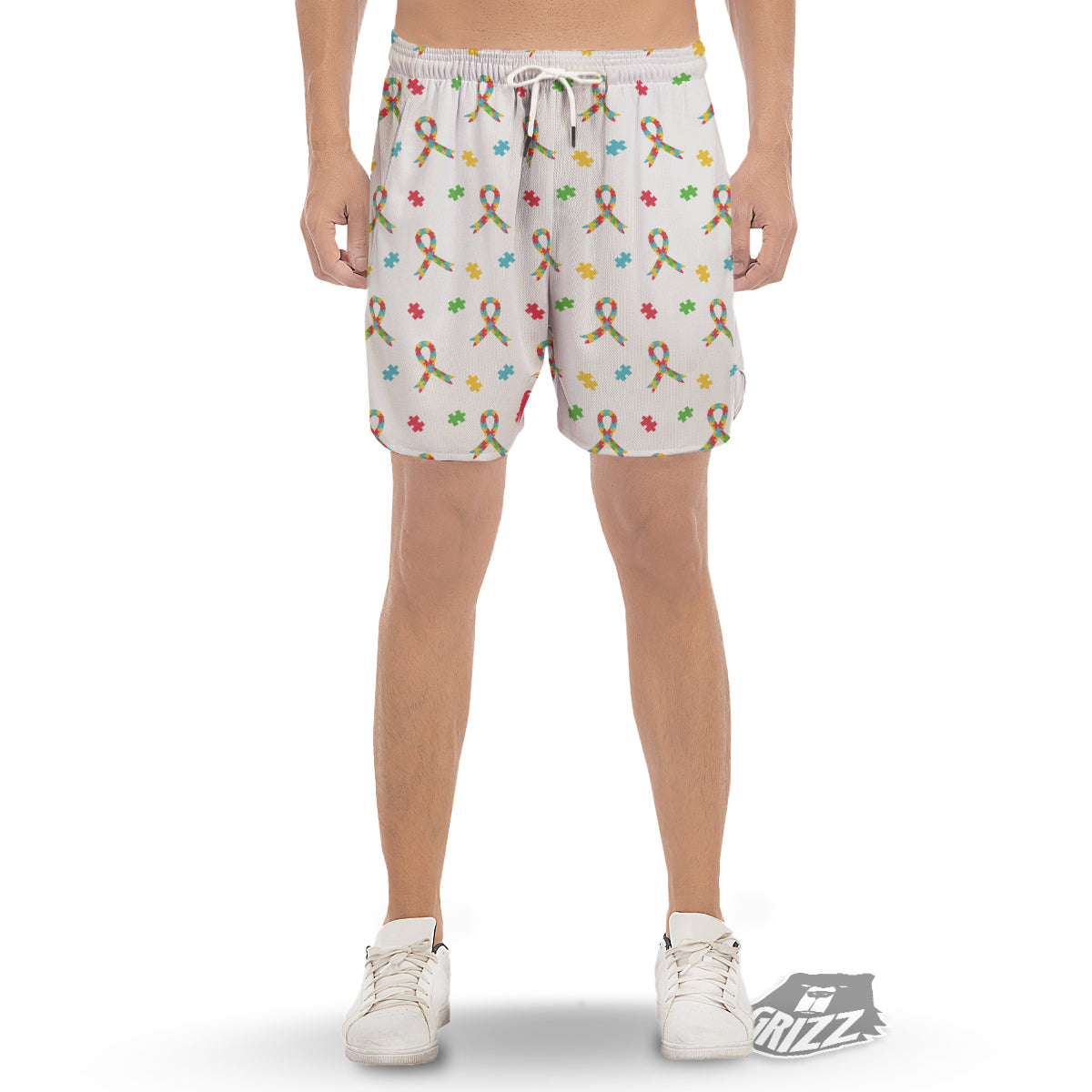 Ribbon Autism Awareness Print Pattern Men's Gym Shorts-grizzshop