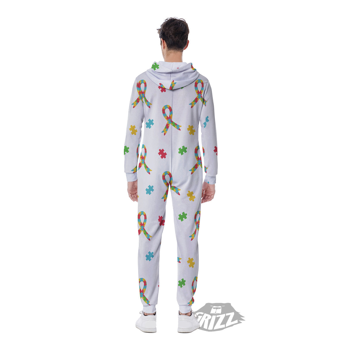 Ribbon Autism Awareness Print Pattern Men's Jumpsuit-grizzshop