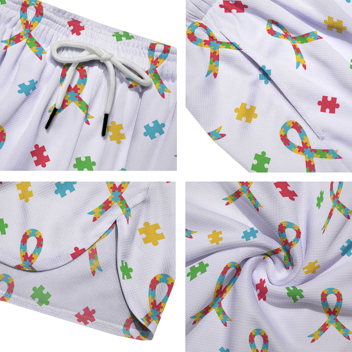Ribbon Autism Awareness Print Pattern Men's Running Shorts-grizzshop