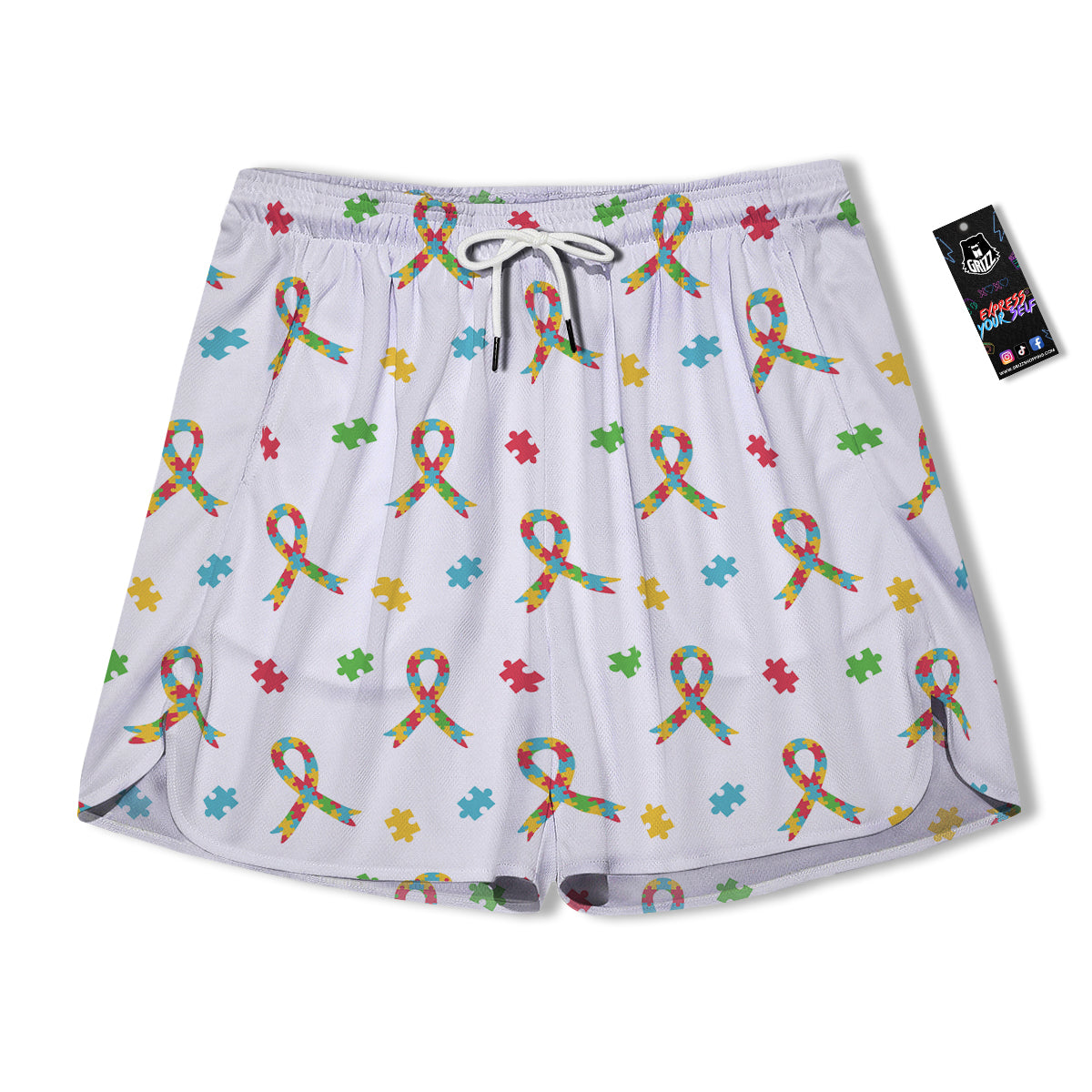 Ribbon Autism Awareness Print Pattern Men's Running Shorts-grizzshop