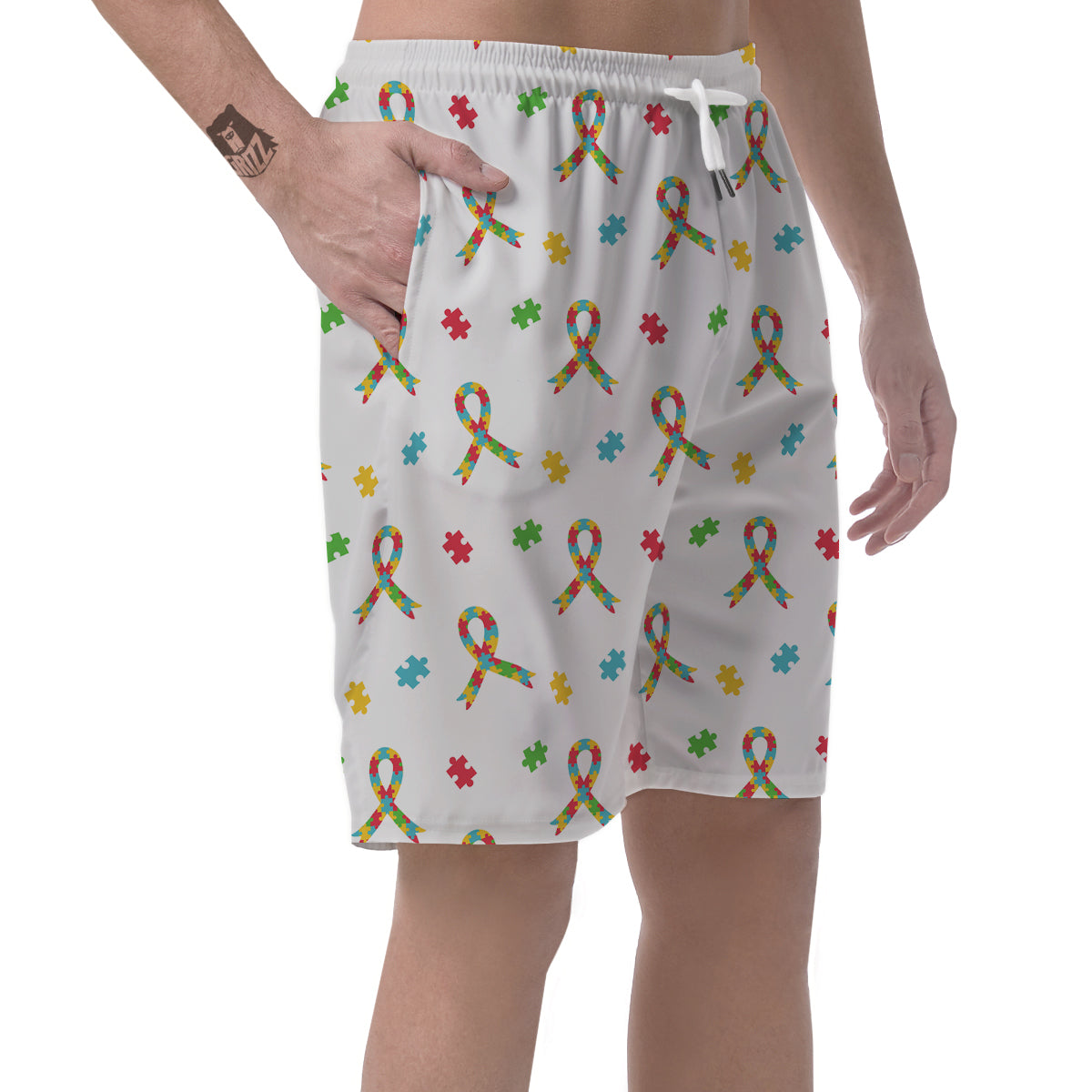 Ribbon Autism Awareness Print Pattern Men's Shorts-grizzshop