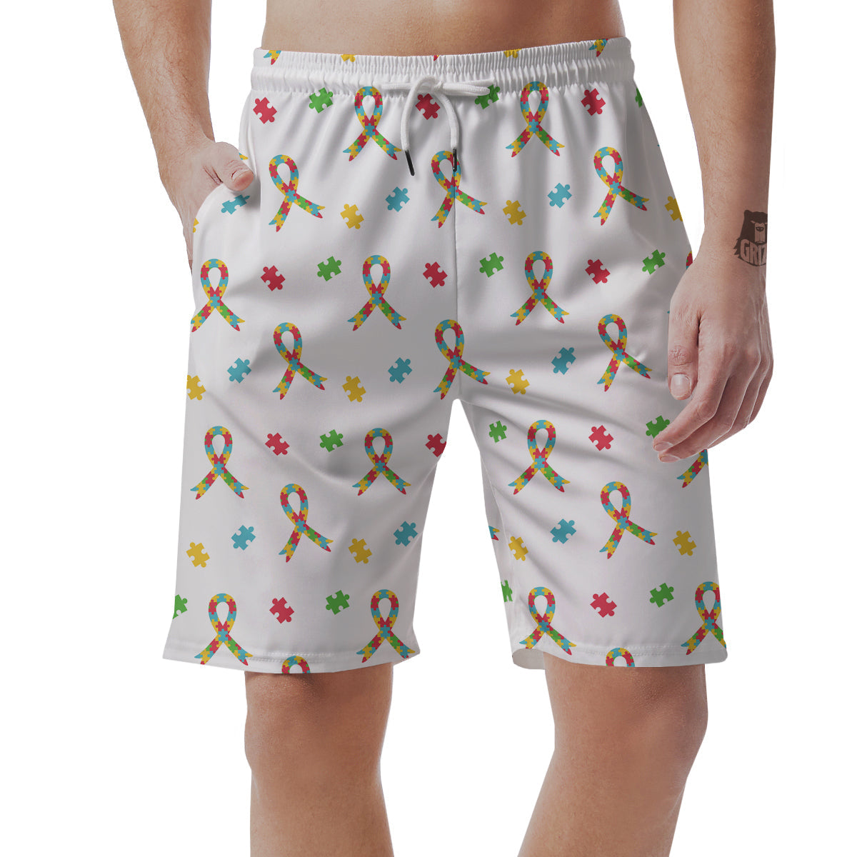 Ribbon Autism Awareness Print Pattern Men's Shorts-grizzshop