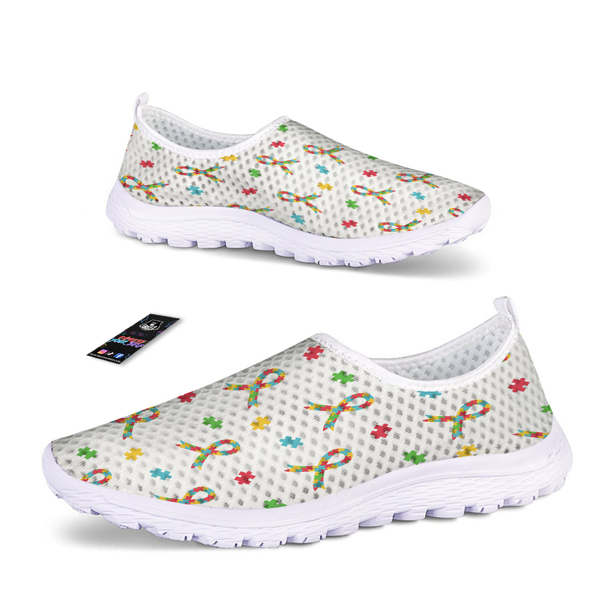 Ribbon Autism Awareness Print Pattern Nurse Shoes-grizzshop