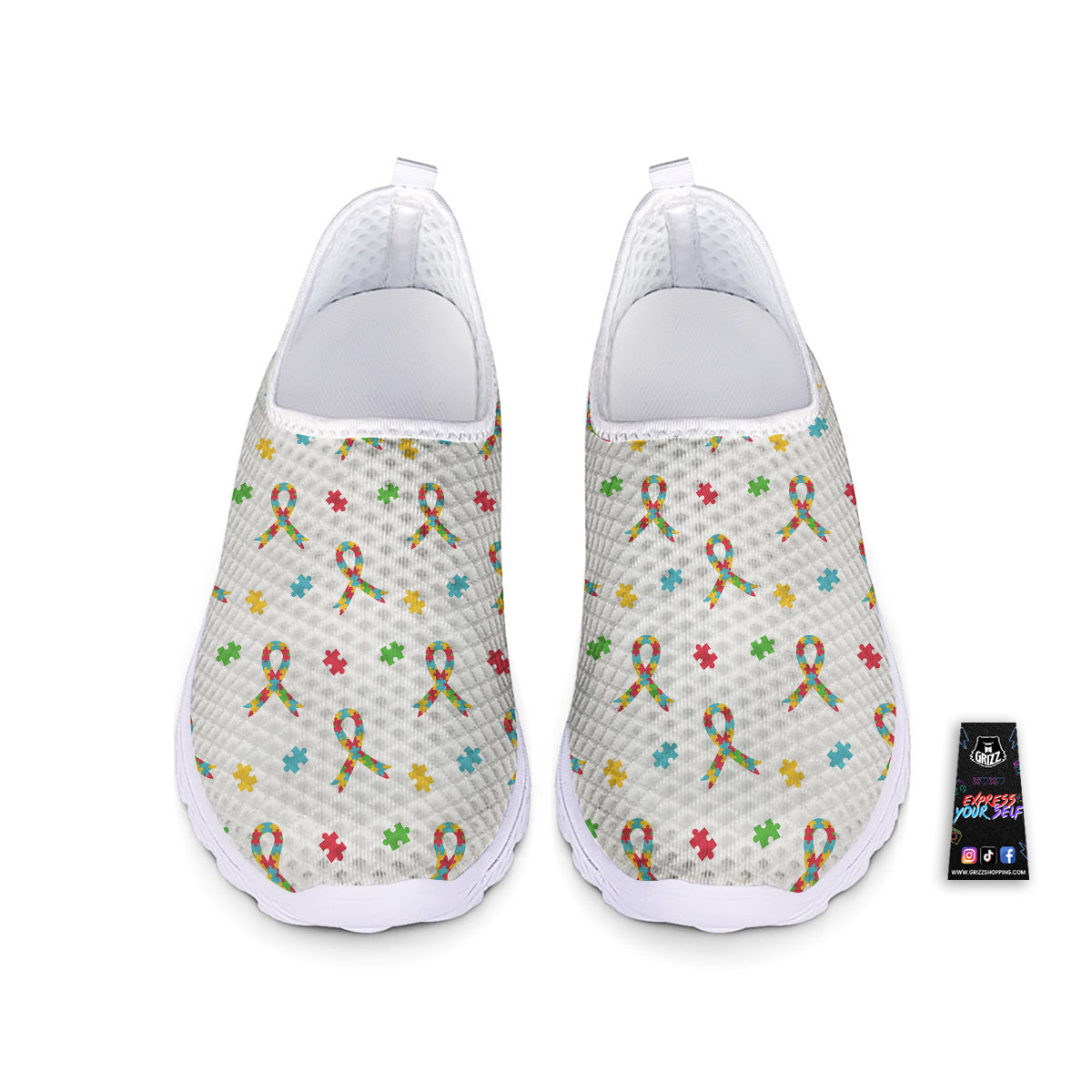 Ribbon Autism Awareness Print Pattern Nurse Shoes-grizzshop