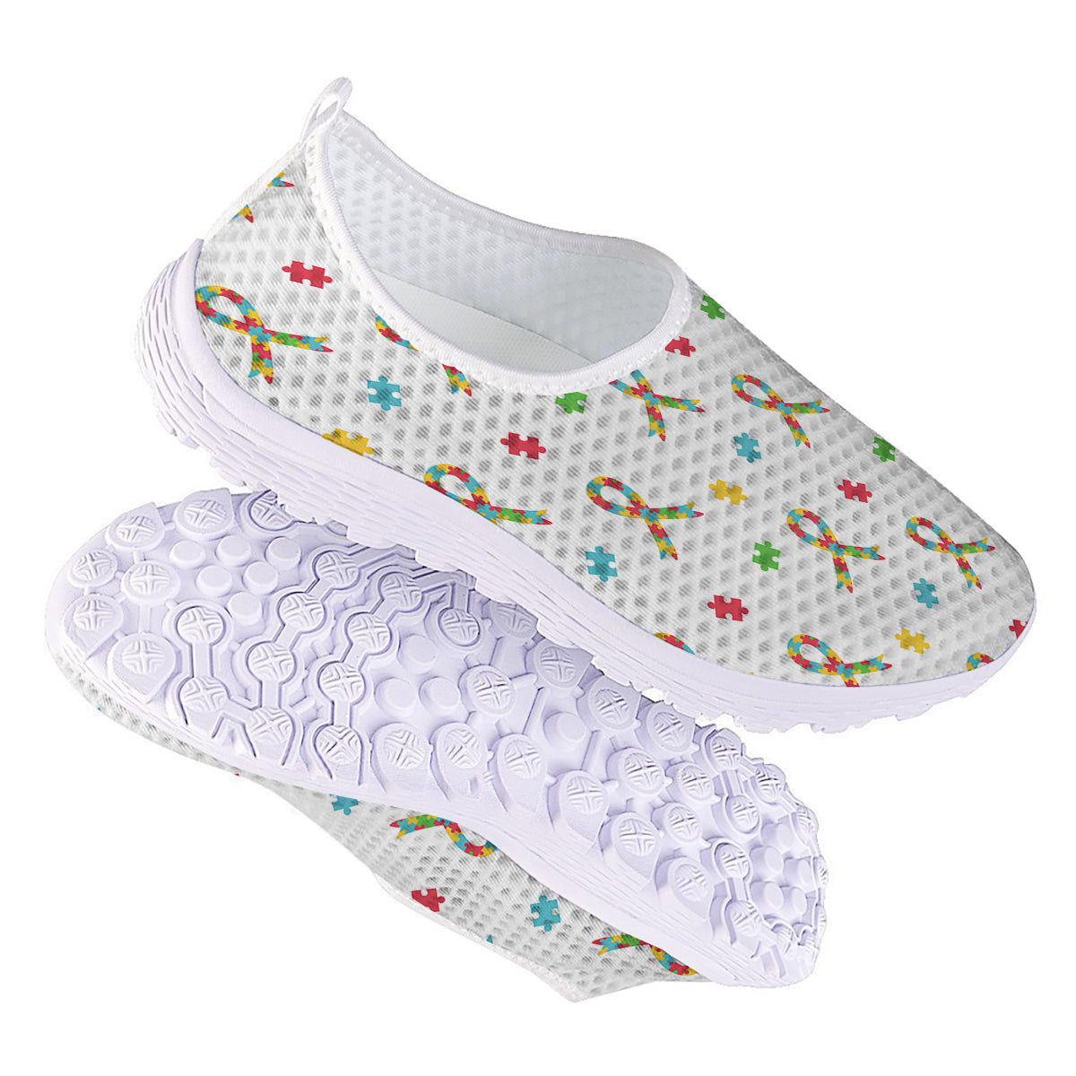 Ribbon Autism Awareness Print Pattern Nurse Shoes-grizzshop