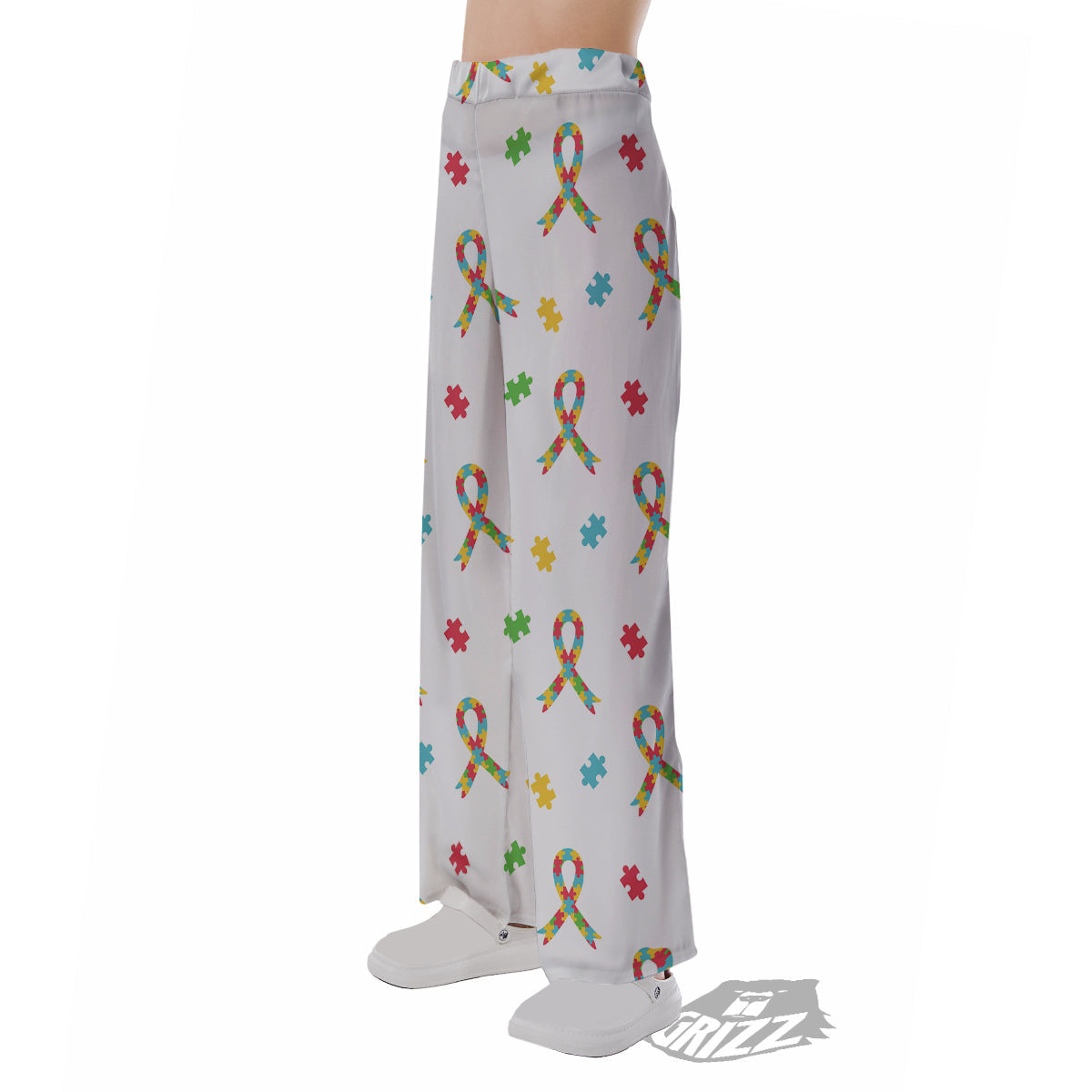 Ribbon Autism Awareness Print Pattern Pajama Pants-grizzshop