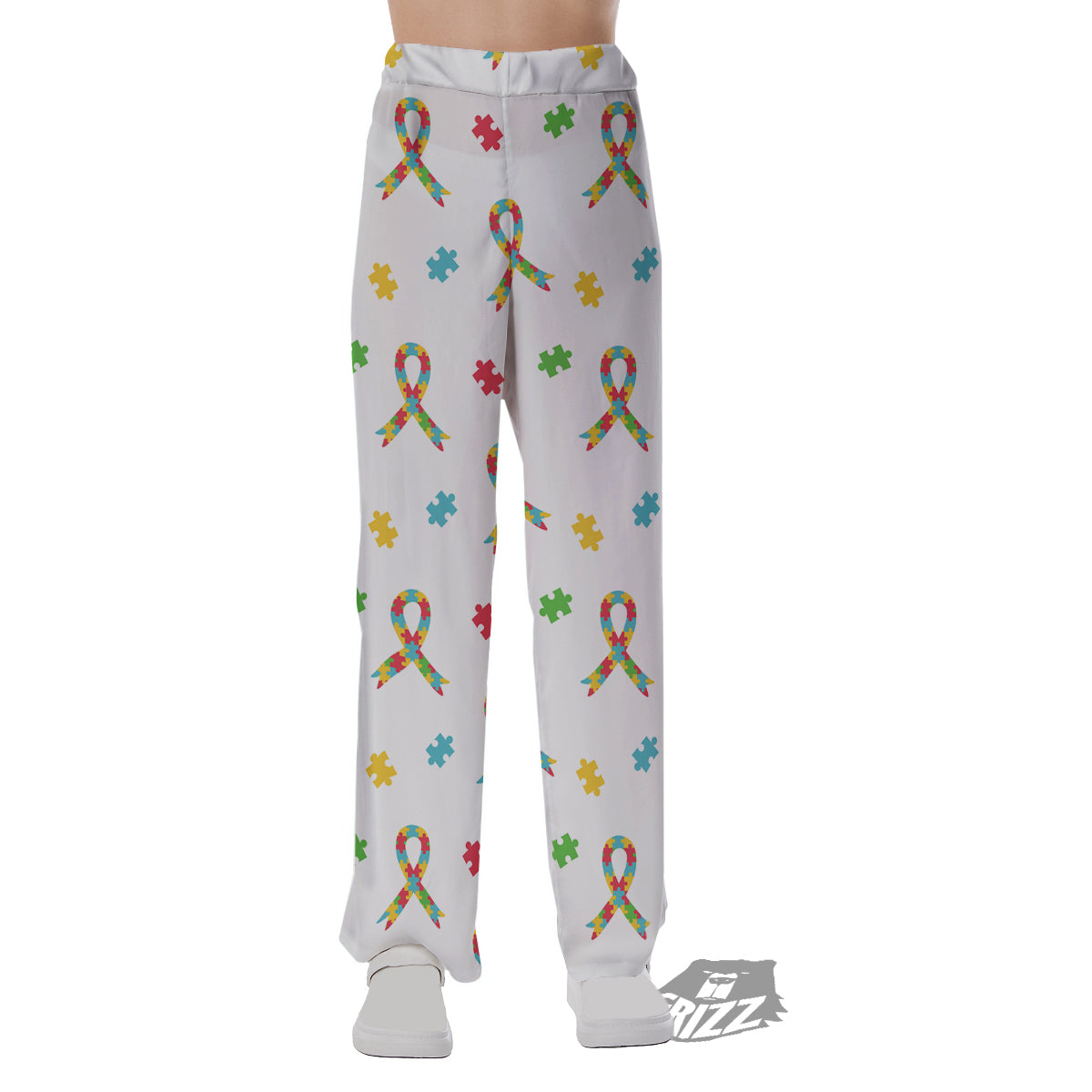 Ribbon Autism Awareness Print Pattern Pajama Pants-grizzshop