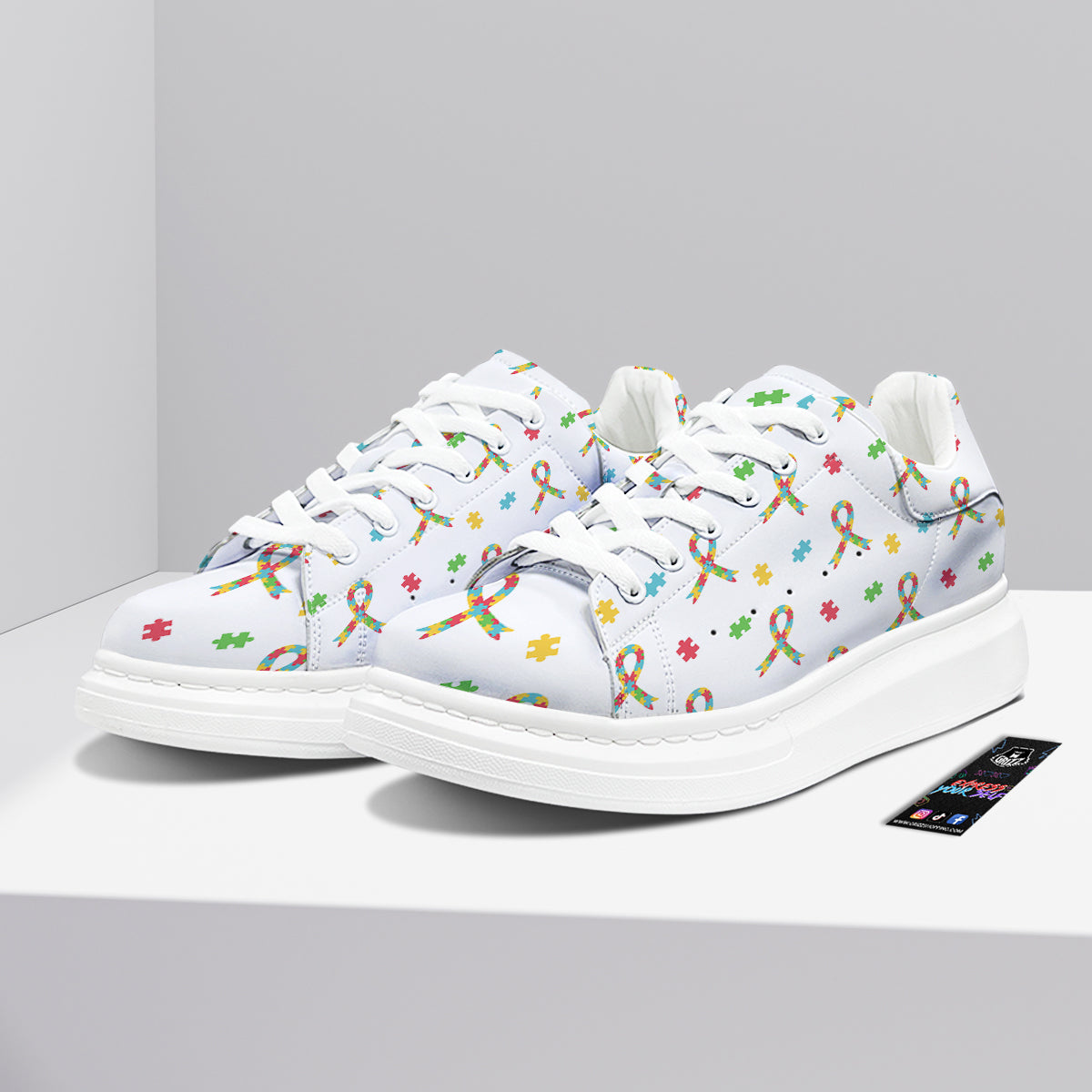 Ribbon Autism Awareness Print Pattern Platform Shoes-grizzshop