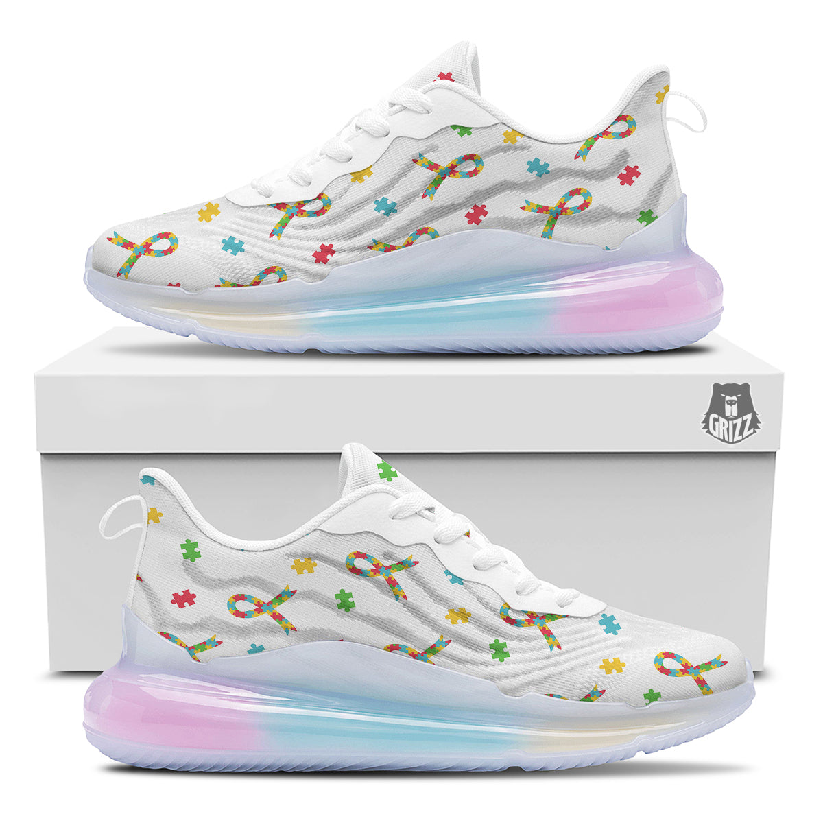Ribbon Autism Awareness Print Pattern Running Sneakers-grizzshop