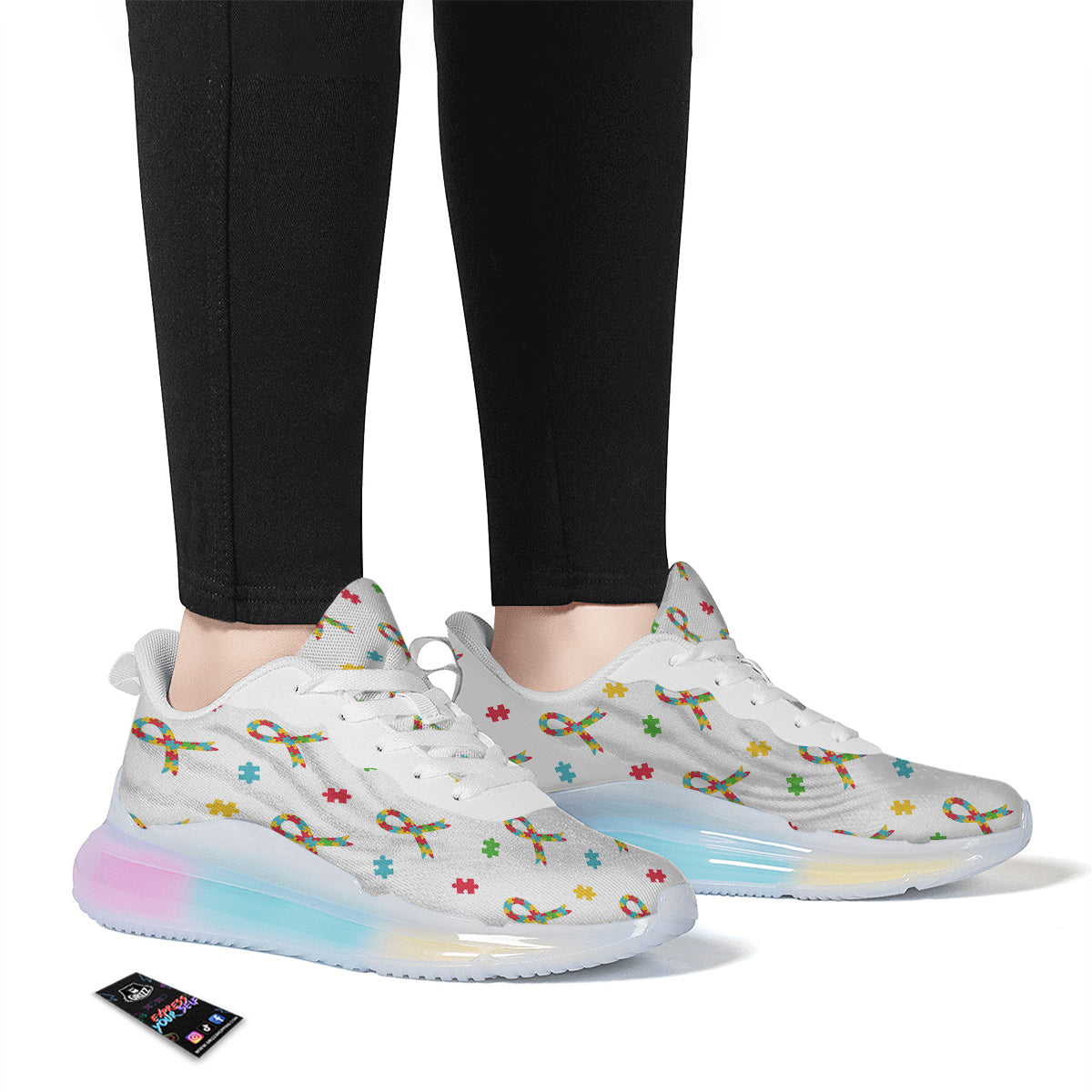 Ribbon Autism Awareness Print Pattern Running Sneakers-grizzshop