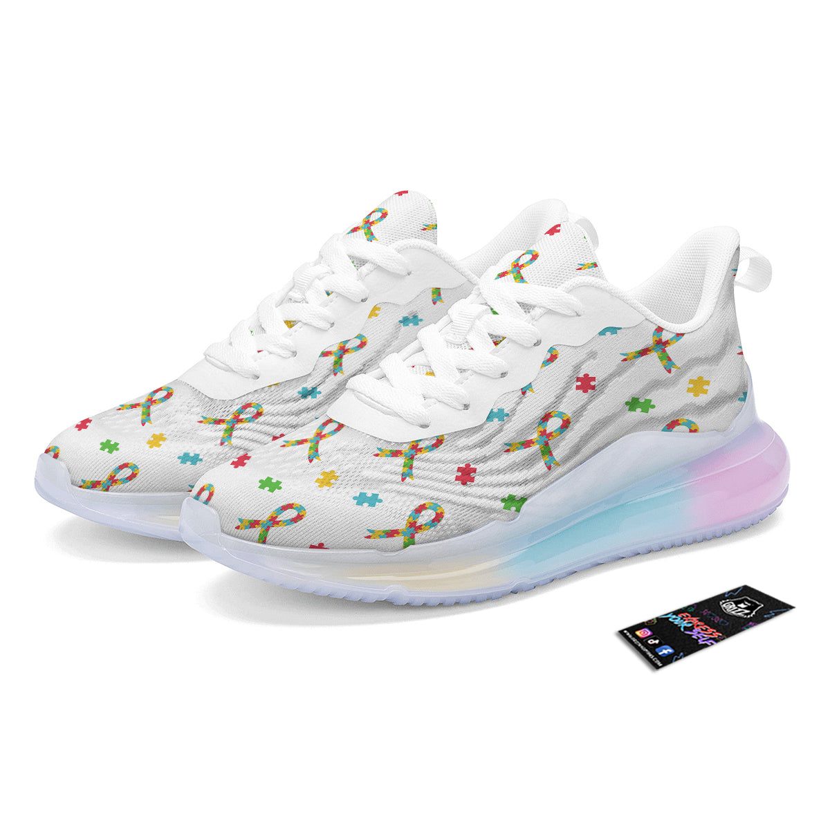 Ribbon Autism Awareness Print Pattern Running Sneakers-grizzshop