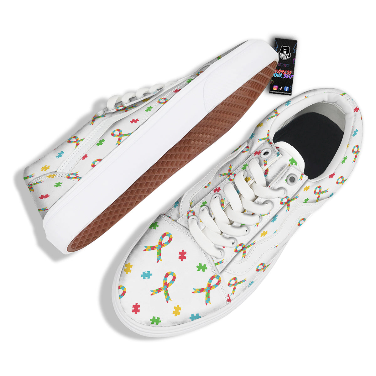 Ribbon Autism Awareness Print Pattern Skate Shoes-grizzshop