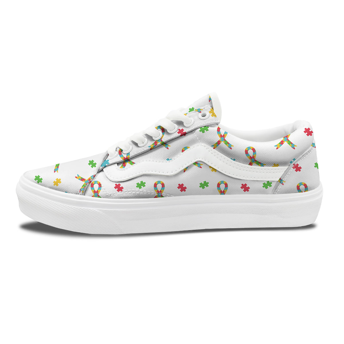 Ribbon Autism Awareness Print Pattern Skate Shoes-grizzshop