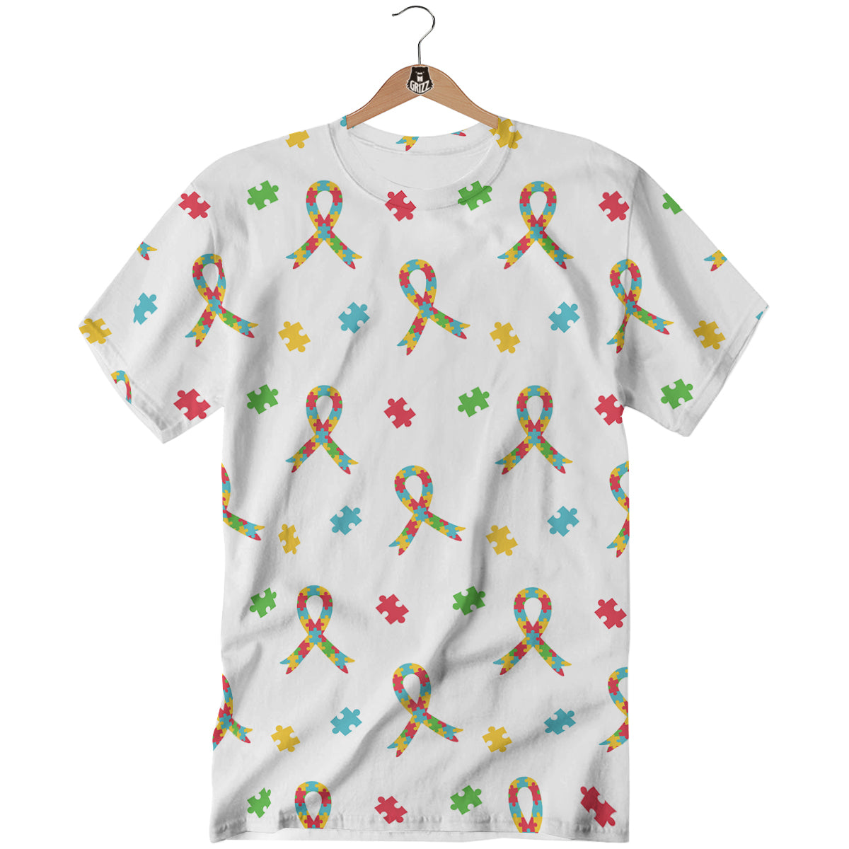 Ribbon Autism Awareness Print Pattern T-Shirt-grizzshop